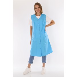 Women's Sleeveless Cooking Apron Apron Button Gown Plain House Dress, turquoise, 44