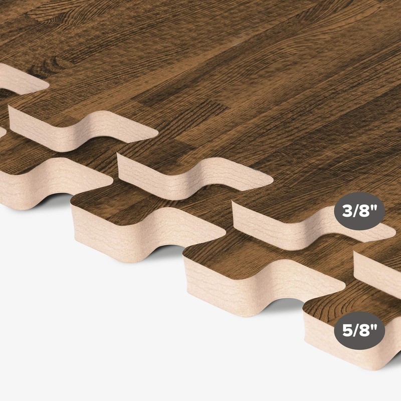 Forest Floor 3/8 Inch Thick Printed Foam Tiles, Premium Wood