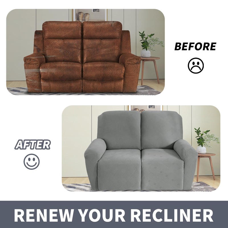 JIVINER Loveseat Recliner Covers, Jacquard 4 Piece Recliner Sofa Cover