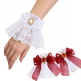Samcos Butterfly Bowknot Lace Sleeves Set, Cute Lolita Fashionable Girls Arm Decoration, Goth Lolita Sweet Lolita Accessory, DIY Frills, Jewelry, Embroidery, Super Cute Costume Decoration, red
