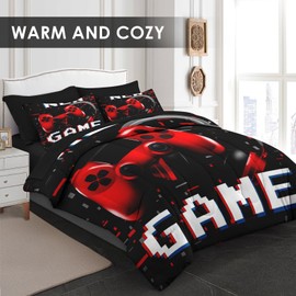 Pamnest Comforter Set Queen Size, Retro Gaming Gamepad 7 Pcs Bedding for Kids and Adults, Play Computer Video Games Bed Sheet Sets with Fitted Sheet 2 Pillowcases & 2 Shams for Bedroom Bed Decor