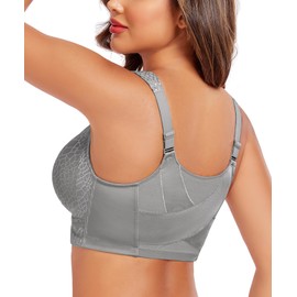 Exclare Women's Front Closure Posture Back Full Coverage Wirefree Everyday Bra (42C, Gray)