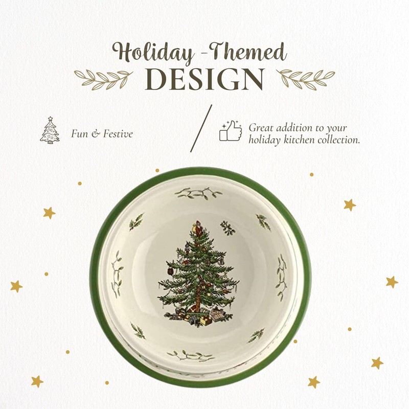 Spode Christmas Tree Pet Feeding Bowl - 8.5-Inch Stoneware Dish