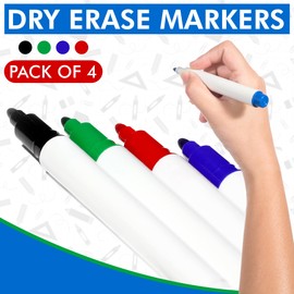 HiFEN® 4 Pack Dry Erase Markers - Whiteboard Marker Fine Tip Assorted Colours Home Office School Supplies