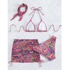 3-Piece Paisley Print Bikini Set with Sarong Cover Up, Pink