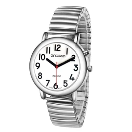 QINGQIAN EnglishTalking Watch Suitable for the elderly and visually impaired for unisex styles (Silver)