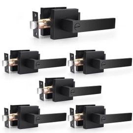 Probrico 6 Pack Matte Black Door Handles Heavy Duty Flat Square Privacy Interior Door Levers for Bedroom & Bathroom, Keyless Interior Handles for Left &Right Handled Doors