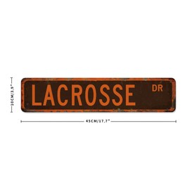 Autravelco Lacrosse Player Rustic Metal Tin Sign Custom Gate Signs Lacrosse Coaches Player And Fan Wall Decorations Metal Sign for Coffee Bar Bedroom Room 4x18 Inch