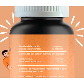 Green House® - Oleorresina de cúrcuma 60 cápsulas 1000 mg por porción - Suplementos formulados con alta potencia y absorción - Antioxidante - Ingredientes NON GMO - Ingredientes Naturales.