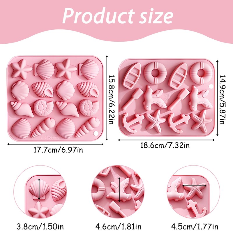 Seashell and Nautical Silicone Mold Set, 2 Pack Pink Ice