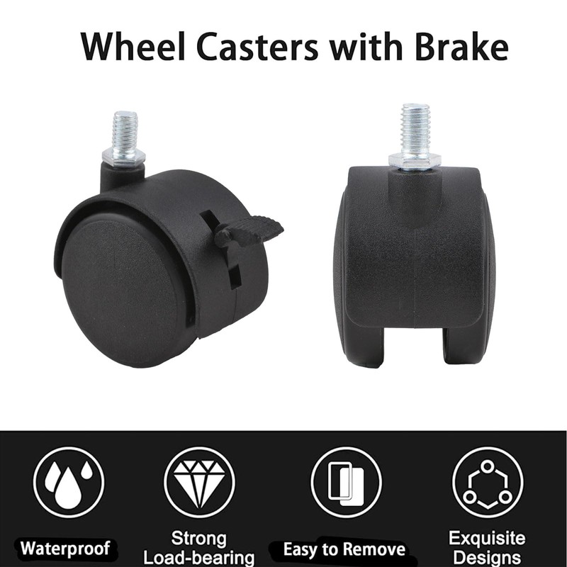 INCREWAY 4Pcs 2Inch Nylon Caster Wheels with Brake, Black Swivel