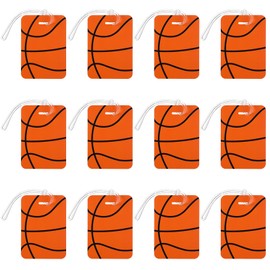 Fuyoooo 12 Pcs Luggage Tags Travel Suitcase Labels ID Label for Gear Bag, Plastic Backpack Tag Gifts for Players, 4" x 2.75"(Basketball)