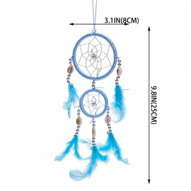 12" Traditional Blue Dream Catcher with Feathers Wall or Car Hanging Ornament 2 Circles