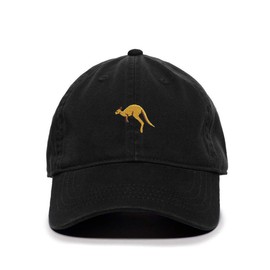 Kangaroo Baseball Cap Embroidered Cotton Adjustable Dad Hat Black