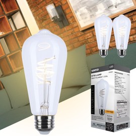 Satco S11520 LED Bulb, ST19, 6W (40W Eq), 2700K Warm White, Flex Gray Coil Filament, Medium Base E26, Dimmable, 500 Lumens, Clear Glass, Vintage Style, 120V, Enclosed Fixture Rated (2 Pack)