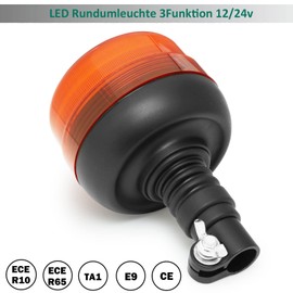 AGRISHOP 12V/24V LED Truck DIN Flexible Flash Light 39LED 19W Single Flashing, Double Flashing, Rotation Orange LED Amber Warning Light, Car Warning Light, CE R10 R65 TA1 for Forklift Tractor