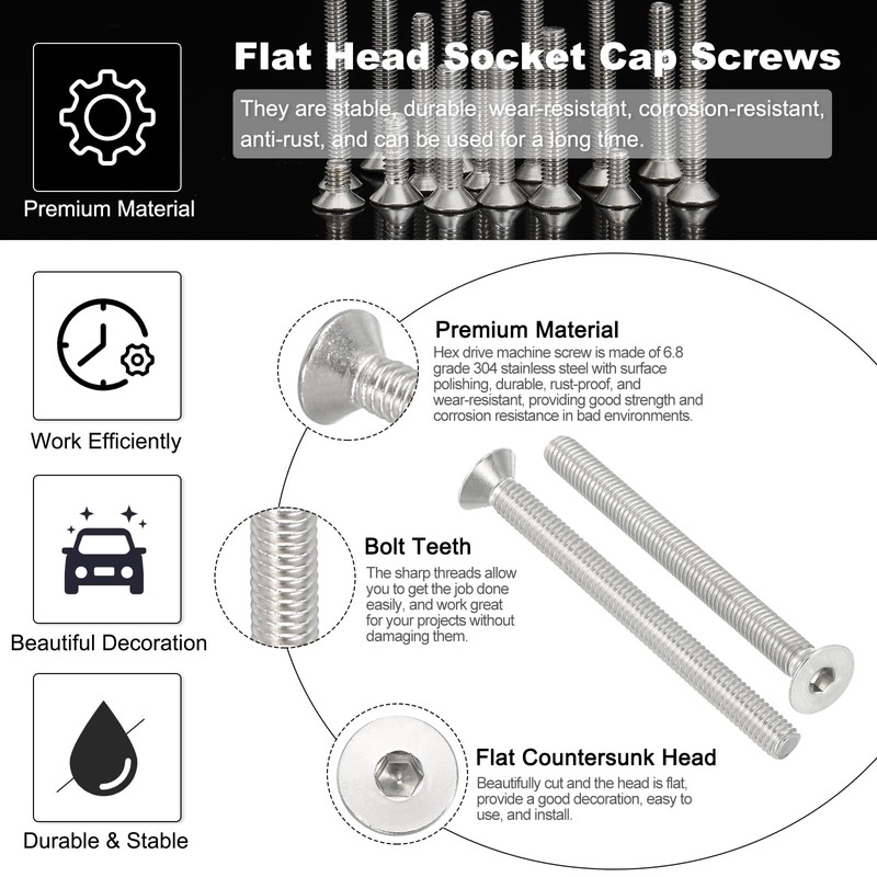 PATIKIL M6 x 70mm Flat Head Socket Cap Screws, 10