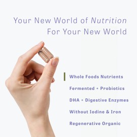 Nutritional Roots Prenatal Vitamins with DHA - Whole Food Vitamins with Folate, Probiotics and Regenerative Organic Ingredients, Without Iron, Without Iodine, Bump It Up, 30 Servings