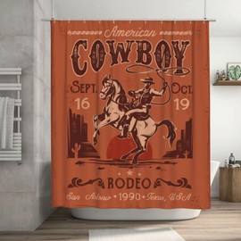 BenYaSong Retro Western Cowboy Shower Curtain, Traditional American Cowboy on Rearing Horse in Desert Cactus Polyester Waterproof Cloth Bathroom Curtain with 12 Hooks 36x72Inch（92x183cm）