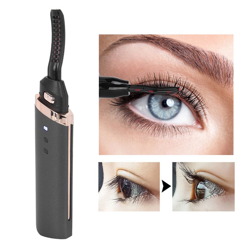 Black Electric Eyelash Curler LongLasting Heated Curler USB Charge Eyelash