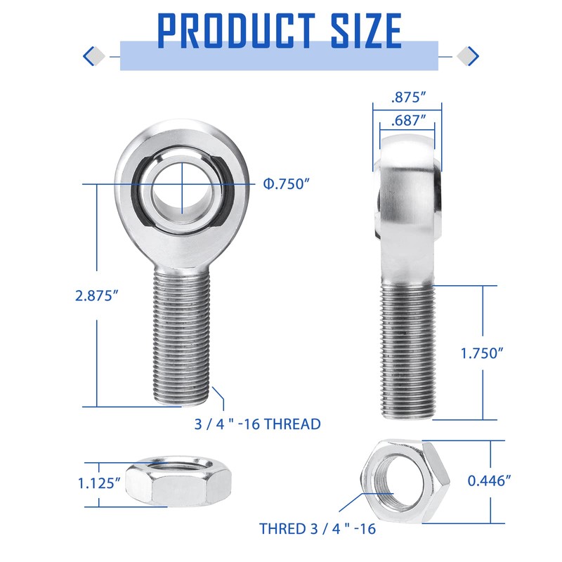 SPARKWHIZ 3/4” Heim Joint Rod End Kit, Left and Right