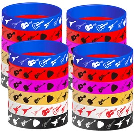 OriniPlay 24PCS Guitar Theme Rubber Bracelets Suitable for Music Themed Birthday 80s 90s Musician Rock and Roll Party Supplies Prize Goodie Bag Favors Silicone Wristbands