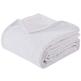 PHF 100% Cotton Waffle Weave Blanket Twin Size 66" x 90" for Home Decorations - Soft Comfortable Breathable and Moisture Absorption for All Season - Perfect for Couch Bed Sofa White