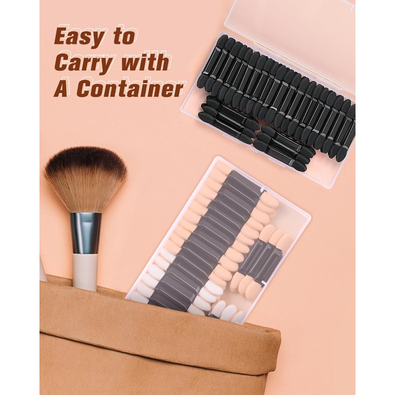 Hebterrka Pack of 50 Double-Sided Eyeshadow Applicators with Organiser, Disposable