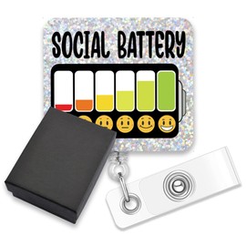 AGMDESIGN Social Battery Badge Reel, Cute Social Battery Retractable Nurse ID Badge Reel, Gifts for Psychotherapists, Doctors, Nurses, Introverts, Teachers, Social Workers