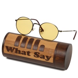 What Say Classic Round Metal Frame Color Lens, Sunglasses, Clear Lens, Date Glasses, UV400 Men's, Women's Case, light yellow/antique gold brown modern