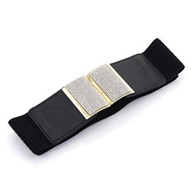WedDecor 65mm Women Black Elasticated Waist Belt With Gold Buckle, Silver Rhinestone Diamante For Casual, Formal, Western Outfits, Fashion Accessory, Adjustable and Stretchable