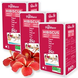 LES PAPOTEUSES | Organic Hibiscus Flower Herbal Tea | Toning | 60 Tea Bags | Herbal Tea Box with 3 Boxes of 20 Infusions | Certified Organic