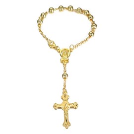 BOBIJOO JEWELRY - Mini Chapelet Voiture Camion Bracelet Marie Vierge Croix Pendentif Tout Or