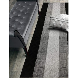 Custom Size Hallway Runner Rug, Slip Resistant, 26 Inch Wide X Your Choice of Length, Meander Black, 26 Inch X 25 feet