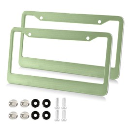 YETTASBIN Sage Green Solid Color License Plate Frames, Decorative License Plate Covers, 2 Packs Universal Aluminum Tag Frame with 2 Holes & Screw Caps for Front and Rear Car Tags, Round Hole