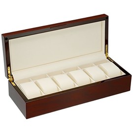 Diplomat Mahogany Wood 6 Watch Storage Case with Cream Interior