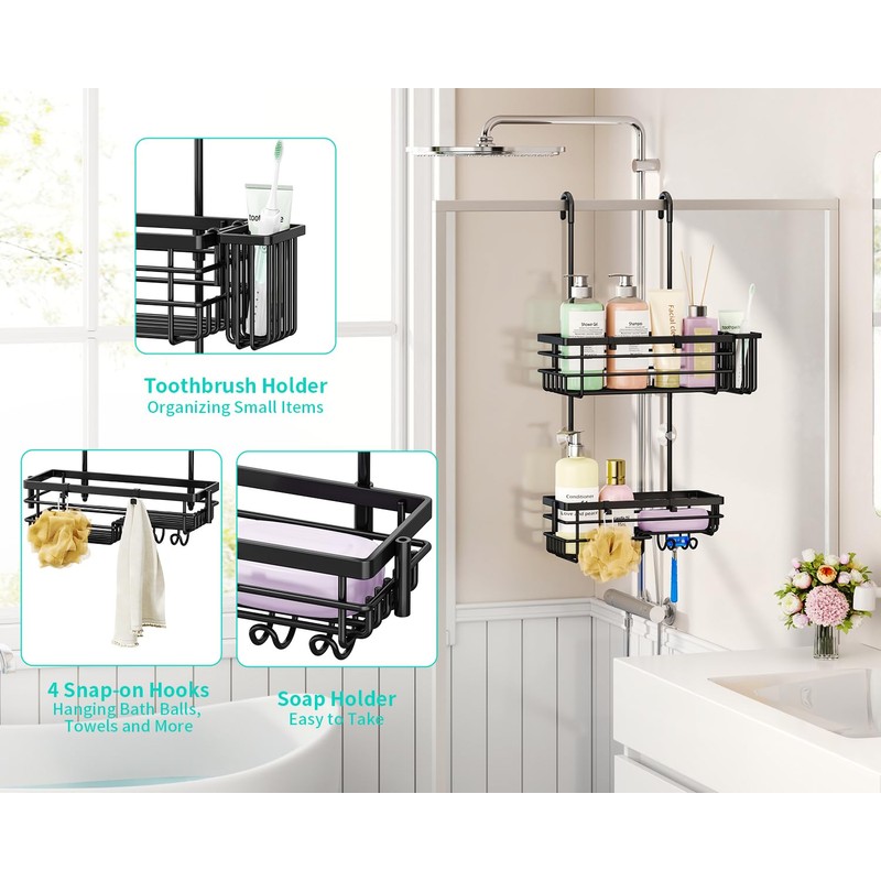 HapiRm Hanging Shower Caddy – For Renters & Small Bathrooms,