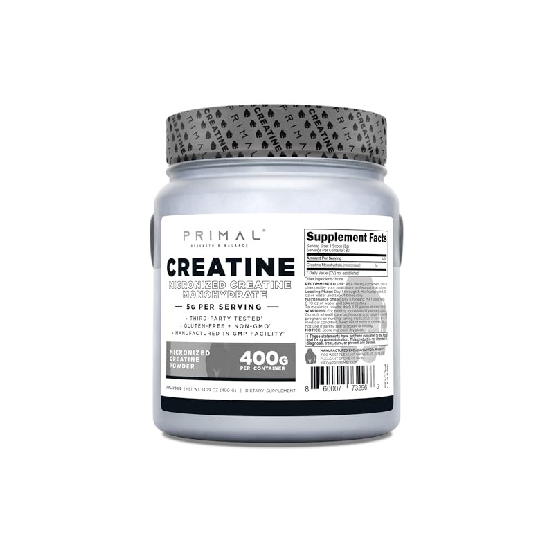 Primal- Creatina Monohidrato Polvo (400 Gramos) Creatina Micronizada Sin Sabor