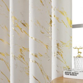 WUBODTI Marble Beige 100% Blackout Curtains 63 Inch Length 2 Panels, Gold Foil Printed Grommet Short Curtain Modern Thermal Insulated Drapes for Bedroom Bathroom Kitchen 52" W x 63" L