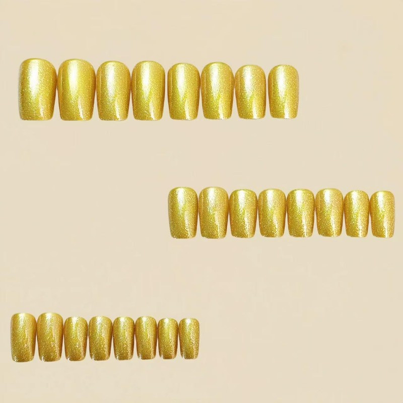 Square Press on Nails Short Fake Nails Gold False Nails