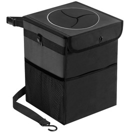 Car Trash Can with Lid and Storage Pockets, Waterproof Garbage Can, Collapsible and Portable Car Garbage Bin, Leak-Proof Car Organizer, Multipurpose Trash Bin for Car, 1.5 Gallons, Black (1.5 Gallons)