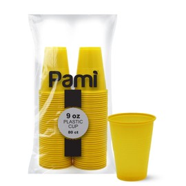 PAMI Colorful 9oz Plastic Party Cups [Pack of 80]- Disposable Drinking Glasses Bulk- BPA-Free Colored Cups For Water, Iced Tea, Jello, Cocktails, Beer & Cold Drinks- Throw-Away Plastic Cups, Yellow