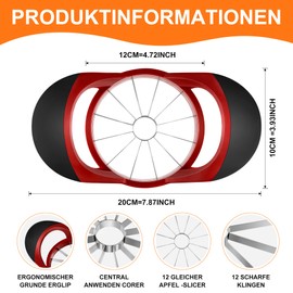 YC Kitchen Apfelschneider, Apfelentkerner aus Edelstahl - Werkzeug mit 12 superscharfen Klingen, leichter Apfelschneider und -entkerner mit rutschfestem Griff
