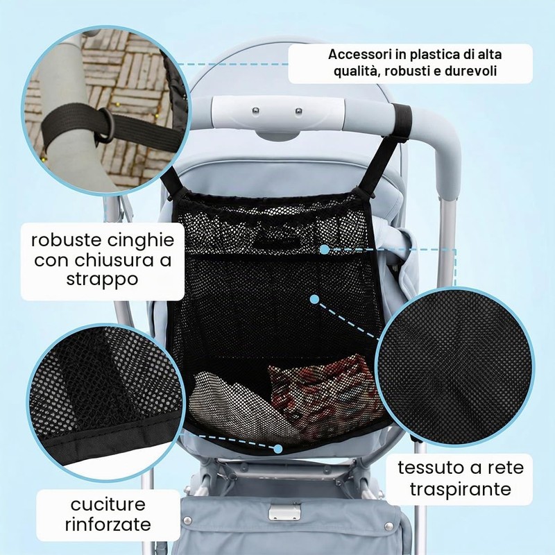 QOWUXHZ Rete per Passeggino, Borsa Portaoggetti, Accessorio per Carrozzina, Ideale