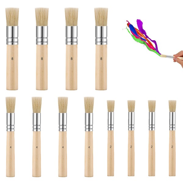 12 Pcs Chalk Paint Brushes,Stencil Brushes for Painting,Wooden Stencil Brushes
