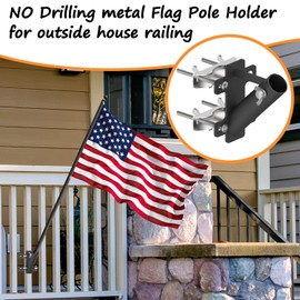 FlagPole Holder,No Drilling Metal Flagpole mount for Railings, Horizontal or vertical railing suitable for outdoor or balcony, 1-inch inner diameter (Black)