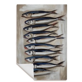 Kemingni Fish Kitchen Towels, Coastal Beach Kitchen Towels, Sardine Decor Dish Towels for Kitchen, Beach Hand Towels for Bathroom, Fish Bathroom Decor, Beach Kitchen Decor, 16x24 Inch