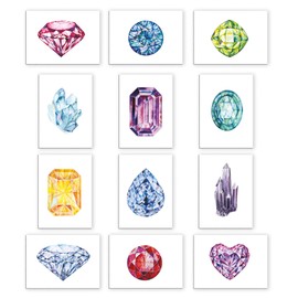 Watercolor Greeting Cards by Ritzy Rose | Colorful High Quality Notecards | Box Set of 24 Cards + Envelopes Made in USA (Gemstones Multicolor)