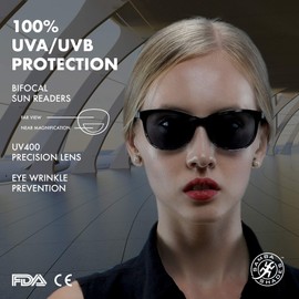 SAMBA SHADES Bifocal Sun Readers Fashion Reading Sunglasses with Black and Transparent Frame, Grey Lens, 1.75 Magnification for Men and Women