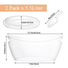 MIVIDE 2 Pack Ice Buckets for Parties, 6L Clear Ice Bucket with 2pcs Scoops, Large Champagne Buckets Tub, Ice Bucket for Mimosa Bar Supplies, Cocktail Bar, Beverage, Drinks